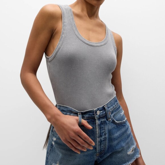 💙💖 AGOLDE Poppy Scoop Ribbed Tank in Mirror Ball Gray - Picture 1 of 7